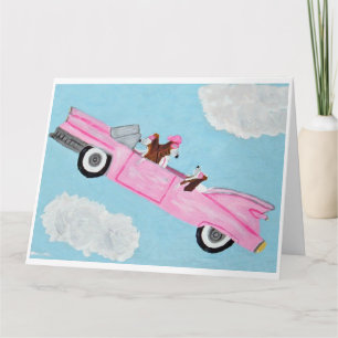 Basset Hound in rosa Cabrio im Himmel Karte