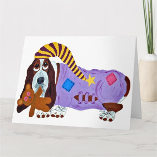 Basset Hound in Schlafanzug mit Teddybär Dankeskarte