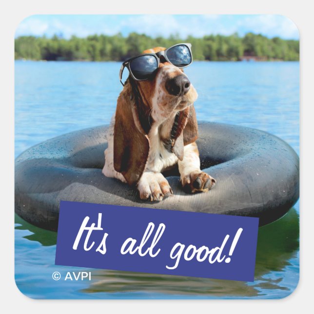 Basset Hound in Sonnenbrille Quadratischer Aufkleber (Vorderseite)