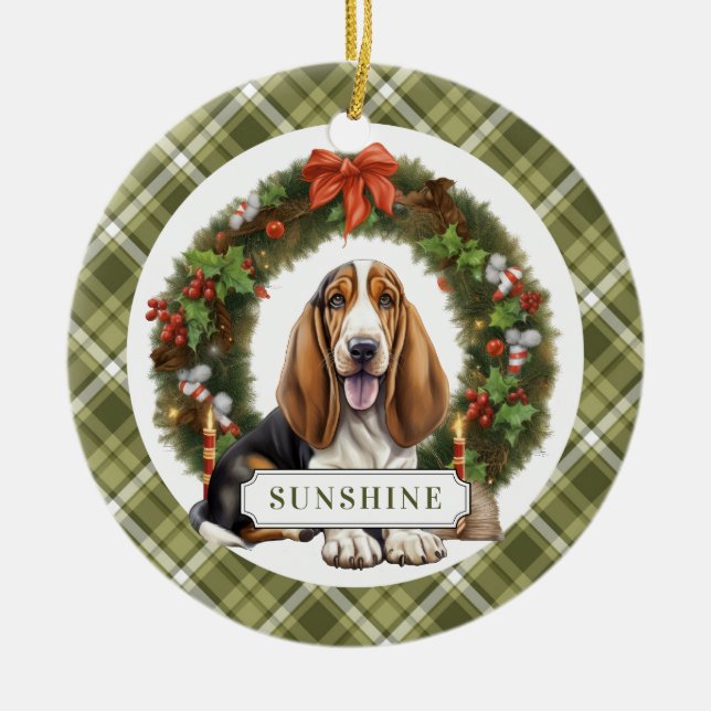 Basset Hound Keramik Circle Ornament (Vorne)