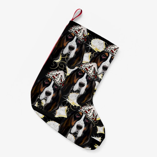 BASSET HOUND KLEINER WEIHNACHTSSTRUMPF (Vorderansicht (hängend))
