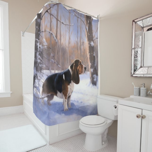 Basset Hound lassen es schneeweihen Duschvorhang (Beispiel)