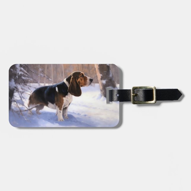 Basset Hound lassen es schneeweihen Gepäckanhänger (Vorderseite horizontal)