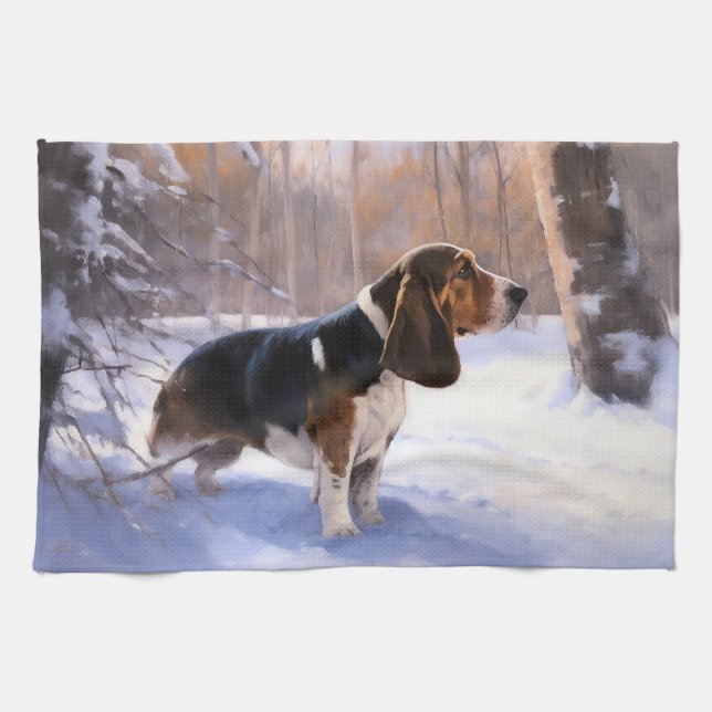 Basset Hound lassen es schneeweihen Geschirrtuch (Horizontal)