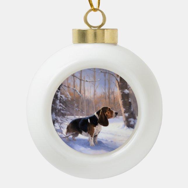 Basset Hound lassen es schneeweihen Keramik Kugel-Ornament (Vorderseite)