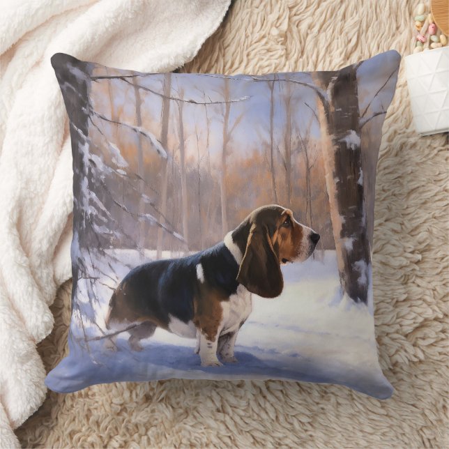 Basset Hound lassen es schneeweihen Kissen (Decke)