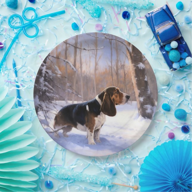 Basset Hound lassen es schneeweihen Pappteller (Party)