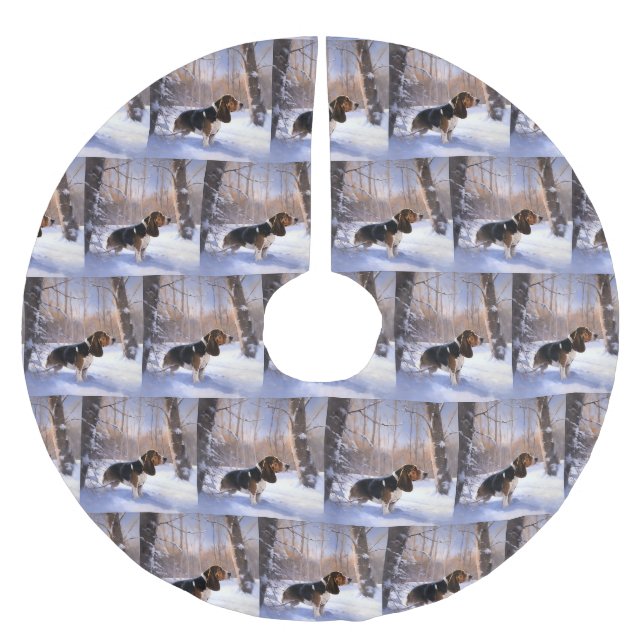 Basset Hound lassen es schneeweihen Polyester Weihnachtsbaumdecke (Vorderseite)