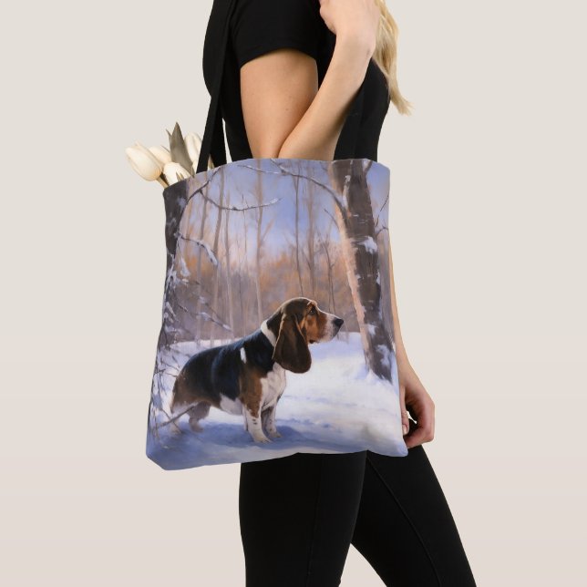 Basset Hound lassen es schneeweihen Tasche (Von Nahem)