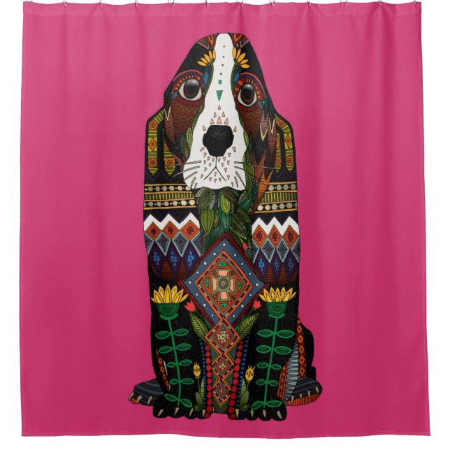 Basset Hound Liebe fuchsienrosa Duschvorhang (Vorderseite)