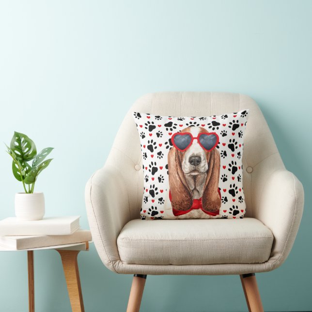 Basset Hound Liebe und Paw Prints Dog Lover Kissen (Stuhl )