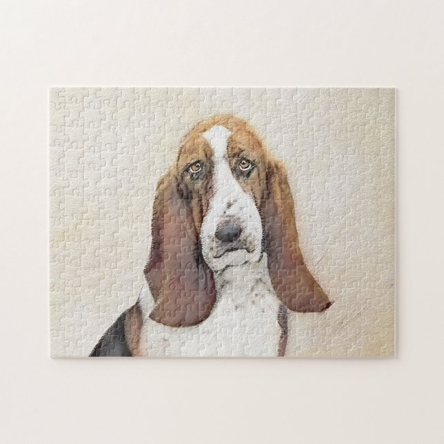 Basset Hound Malerei - Niedliche Original Hunde Ku (Horizontal)