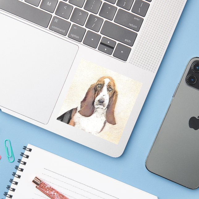 Basset Hound Malerei - Niedliche Original Hunde Ku Aufkleber (Laptop mit iPhone)