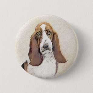 Basset Hound Malerei - Niedliche Original Hunde Ku Button