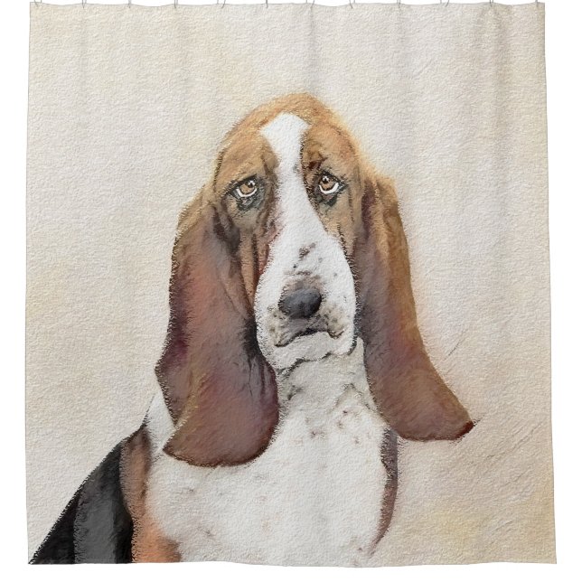 Basset Hound Malerei - Niedliche Original Hunde Ku Duschvorhang (Vorderseite)