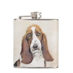 Basset Hound Malerei - Niedliche Original Hunde Ku Flachmann