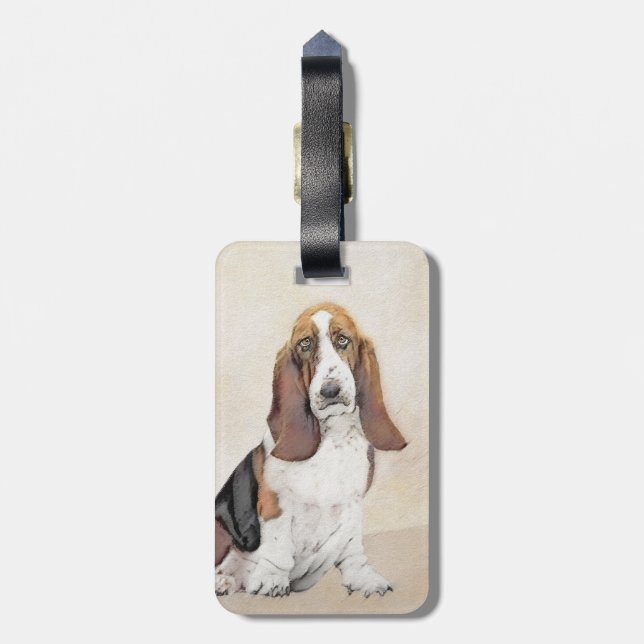 Basset Hound Malerei - Niedliche Original Hunde Ku Gepäckanhänger (Rückseite vertikal)