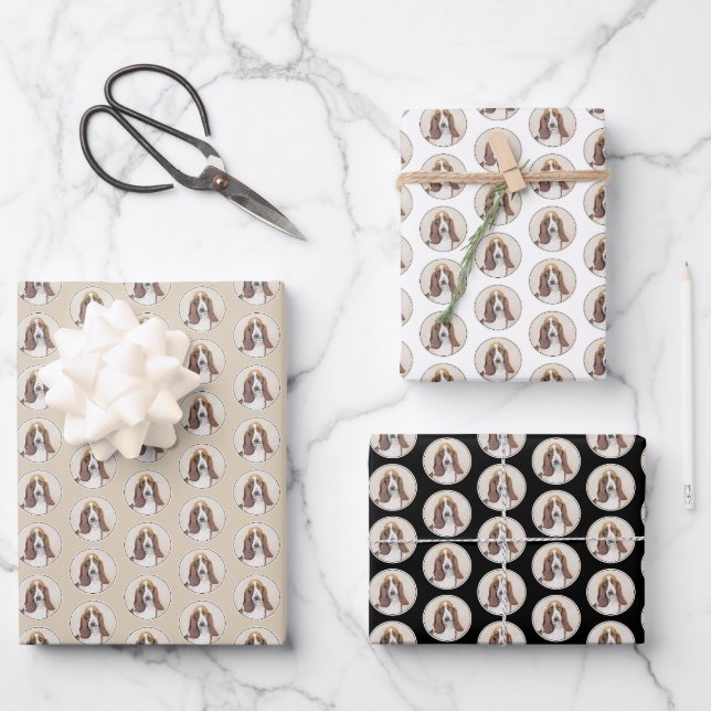Basset Hound Malerei - Niedliche Original Hunde Ku Geschenkpapier Set (Vorderseite)
