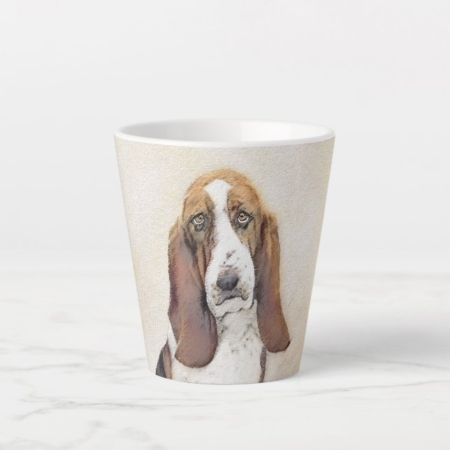 Basset Hound Malerei - Niedliche Original Hunde Ku Milchtasse (Vorderseite)