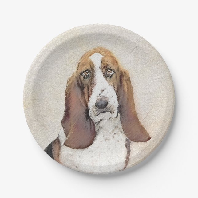 Basset Hound Malerei - Niedliche Original Hunde Ku Pappteller (Vorderseite)