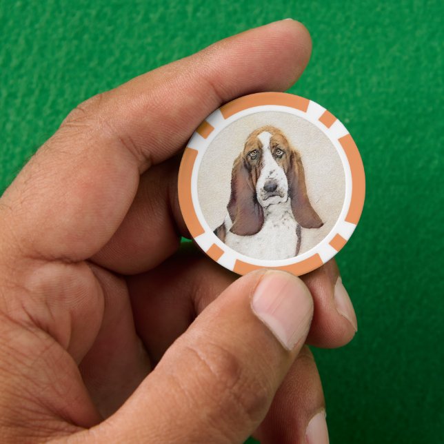 Basset Hound Malerei - Niedliche Original Hunde Ku Pokerchips (Hand)