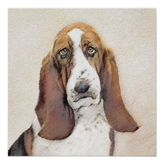 Basset Hound Malerei - Niedliche Original Hunde Ku Poster (Vorderseite)