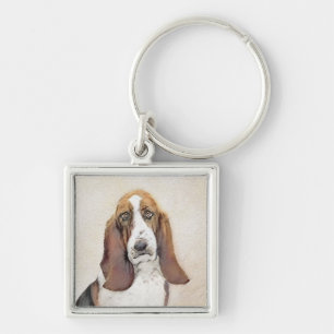 Basset Hound Malerei - Niedliche Original Hunde Ku Schlüsselanhänger