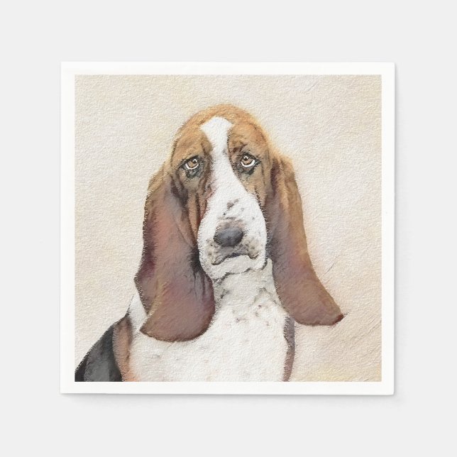 Basset Hound Malerei - Niedliche Original Hunde Ku Serviette (Vorderseite)
