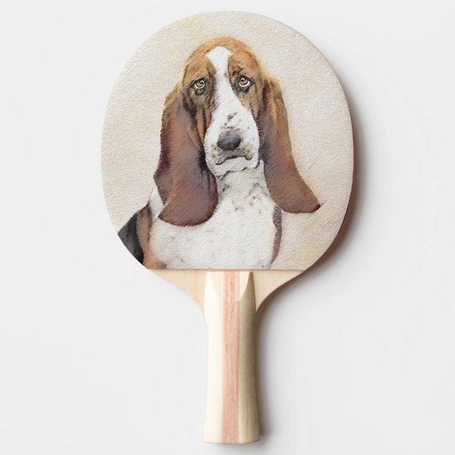 Basset Hound Malerei - Niedliche Original Hunde Ku Tischtennis Schläger (Vorderseite)
