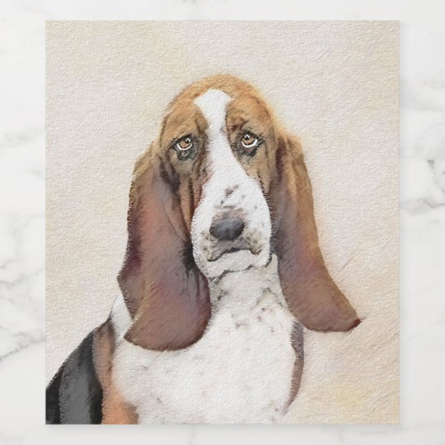 Basset Hound Malerei - Niedliche Original Hunde Ku Weinetikett (Einzelnes Label)