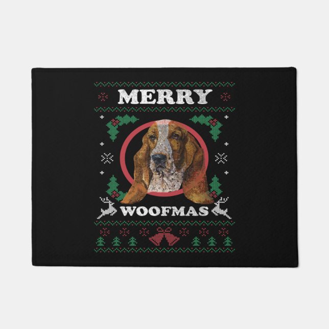 Basset Hound Merry Woofmas Weihnachtsweihnachtsges Fußmatte (Vorderseite)