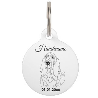Basset Hound Minimalist Line Art Personalized Tag Haustiermarke