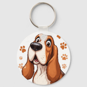 🐶 Basset Hound mit Pfotenabdruck-Design für Hunde Schlüsselanhänger