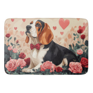 Basset Hound mit Rose - Valentinstag Badematte