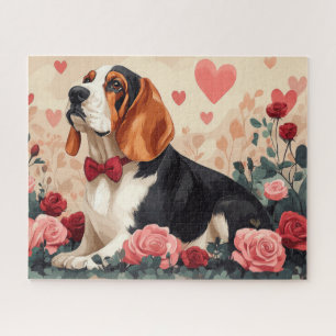 Basset Hound mit Rosen - Valentinstag