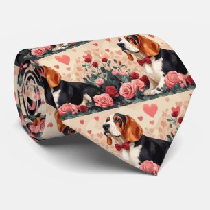 Basset Hound mit Rosen - Valentinstag  Krawatte