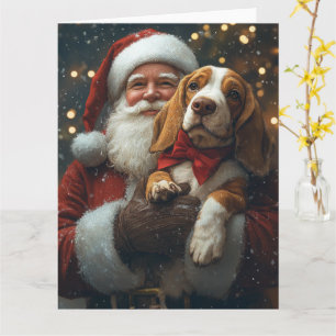 Basset Hound mit Santa Claus Festive Weihnachten Karte