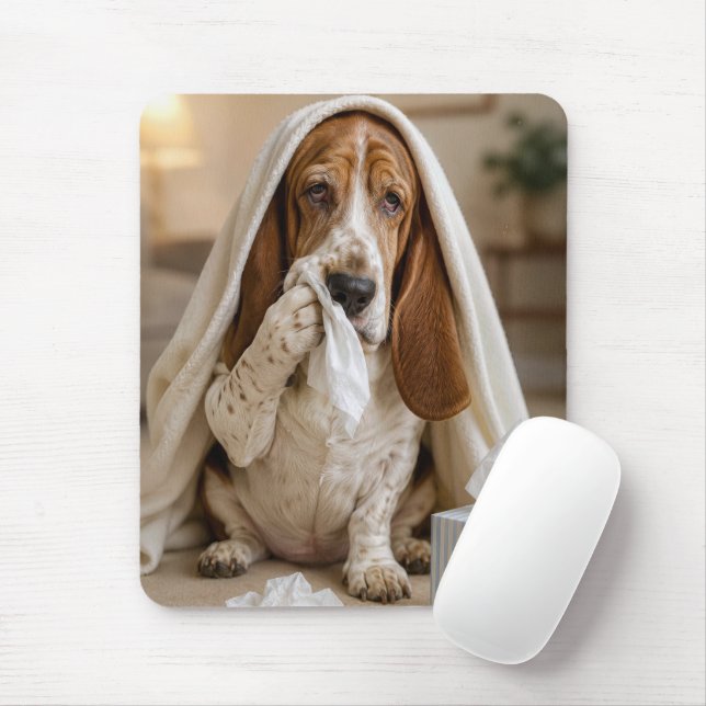 Basset Hound mit Schnupfen Mousepad (Mit Mouse)