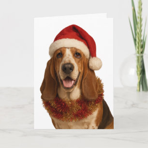 Basset Hound mit Weihnachtsmannmütze Weihnachtskar Karte