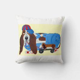 Basset Hound mit Zugspielzeug T-Shirt Kissen