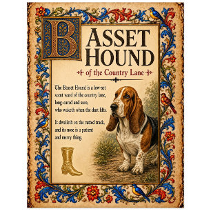Basset Hound, mittelalterliche Bestiarien-Kunst Postkarte