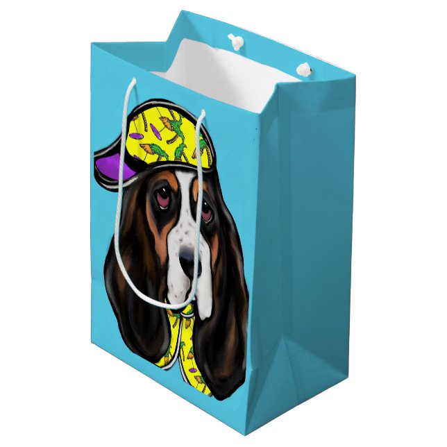 Basset Hound Mittlere Geschenktüte (Vorderseite Schrägansicht)