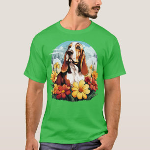 Basset Hound Mountain Blume Niedliche bunte Welpe T-Shirt