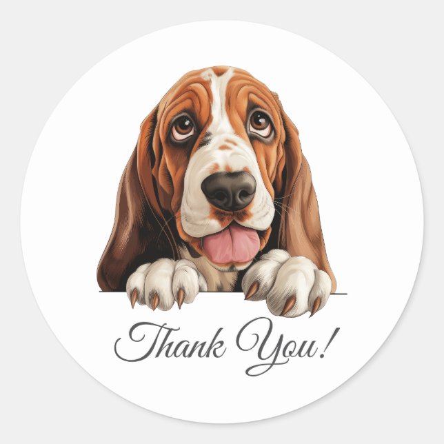 Basset Hound Niedlich Hund Vielen Dank Runder Aufkleber (Vorderseite)