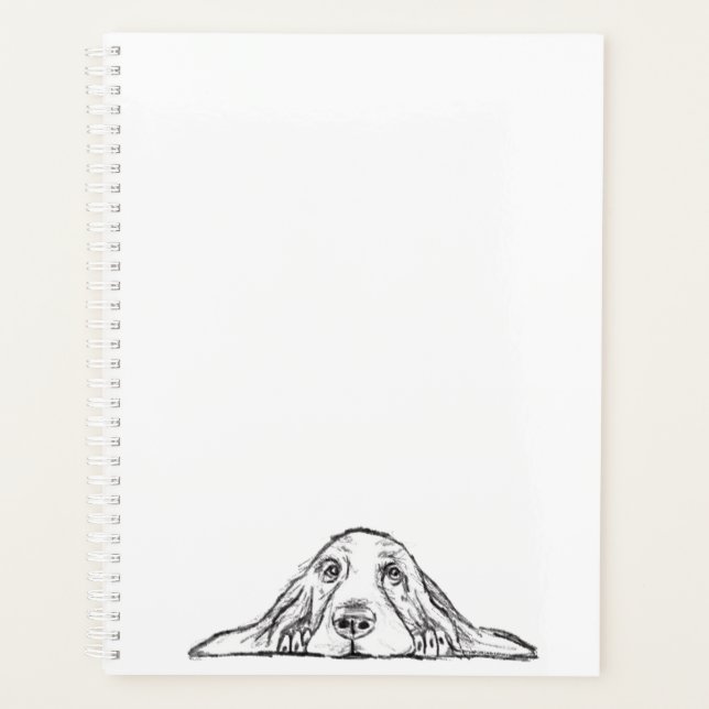 basset hound noir blanc yeux de chiot simple  (Devant)