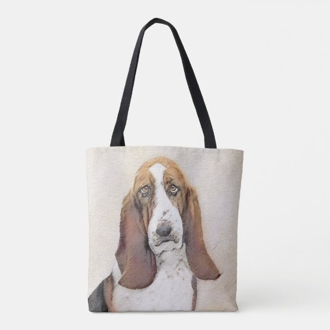 Basset Hound Painting - Niedliche Original Hunde K Tasche (Rückseite)