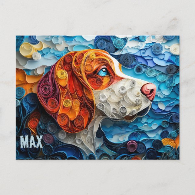 Basset Hound Paper Quilling Art Dog Portrait Postkarte (Vorderseite)