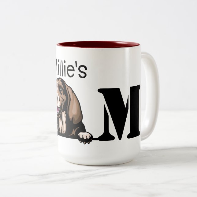 Basset Hound Personalisiert Peeking Mama Zweifarbige Tasse (VorderseiteRechts)
