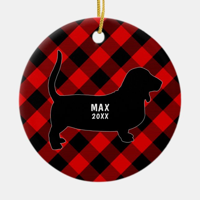 Basset Hound Plaid Ornement de Noël (Devant)