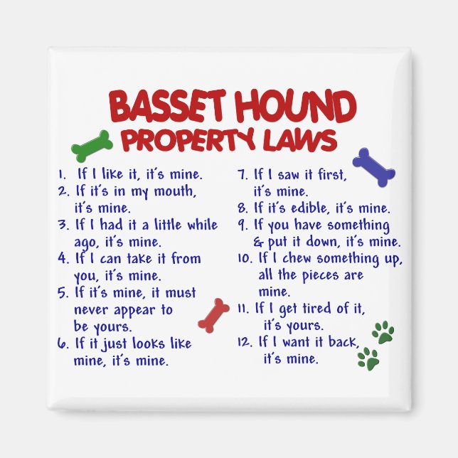 BASSET HOUND Property Laws 2 Magnet (Vorne)